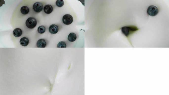 慢动作混合饮食奶昔与新鲜生物蓝莓的另一种观点。