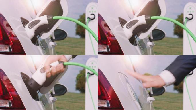 电动汽车充电新能源汽车超级快充特写镜头