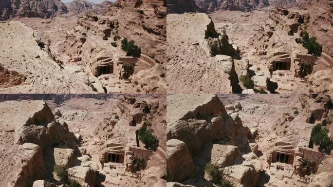 沙漠岩石中的古庙实拍视频素材
