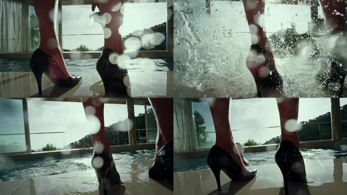 游泳池女神美腿大长腿视频素材