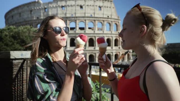享受冰淇淋外国女子特写