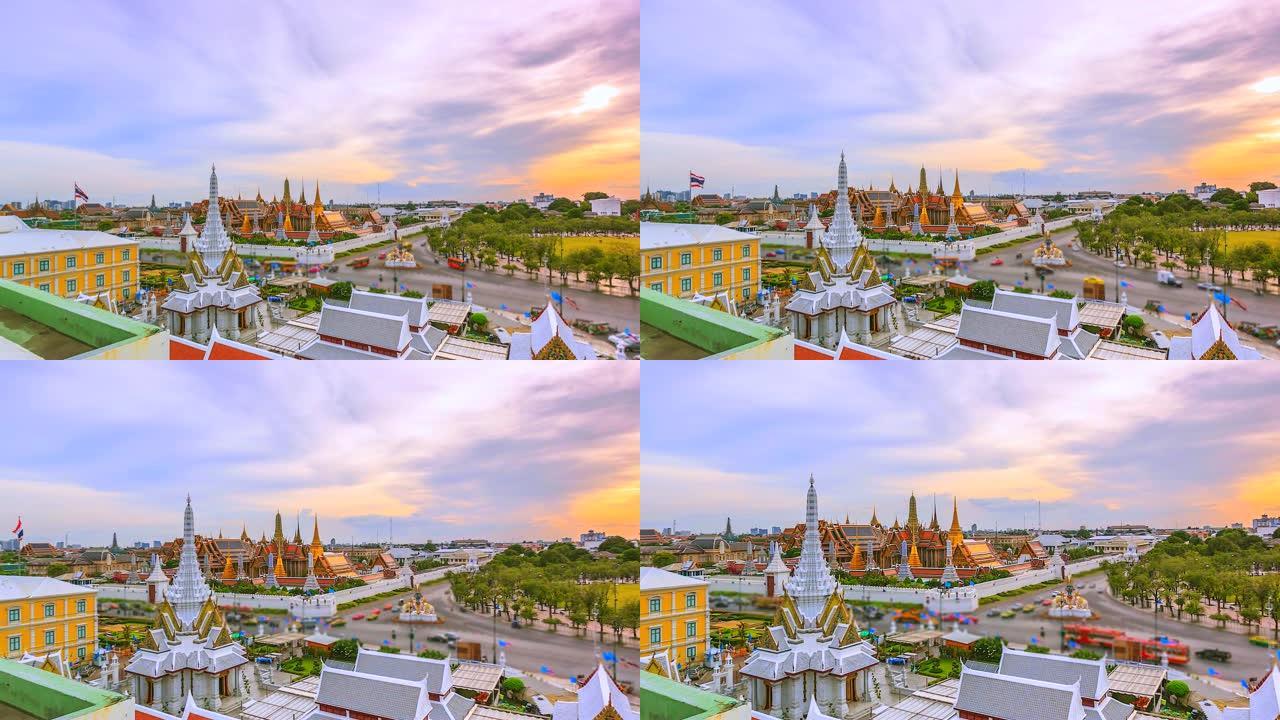 曼谷Wat Phra Kaeo或泰国曼谷市翡翠佛寺的4k延时地标