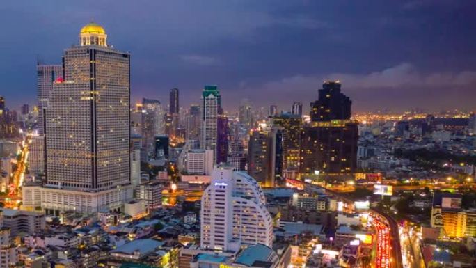 曼谷空中暮光之城繁华都市夜景璀璨街灯
