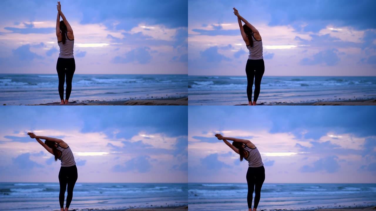 女人在海上瑜伽户外瑜伽健身健康美女海边