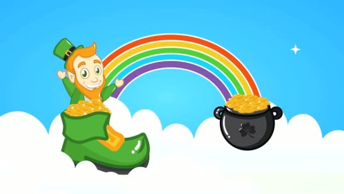 圣帕特里克节动画卡，开机时精灵和彩虹
