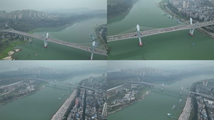四川泸州老窖长江大桥航拍4K