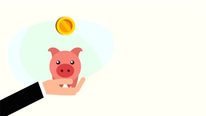 带有小猪储蓄和硬币钱的手储蓄器