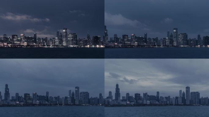 T/L泛光芝加哥天际线黎明，昼夜过渡/伊利诺伊州芝加哥