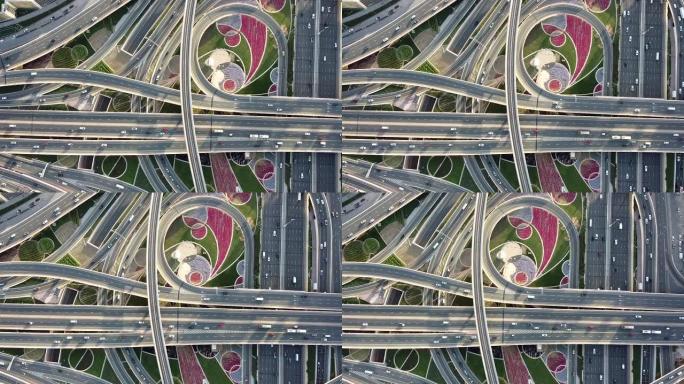 道路交叉口和城市交通系统的无人机视点/阿联酋迪拜