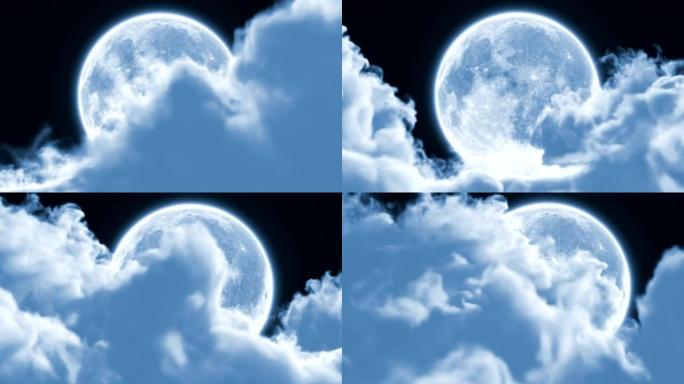 月亮显示和隐藏在云层之间