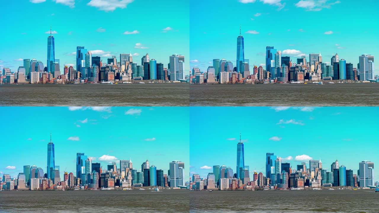 美国纽约曼哈顿下城金融区城市景观的时间流逝