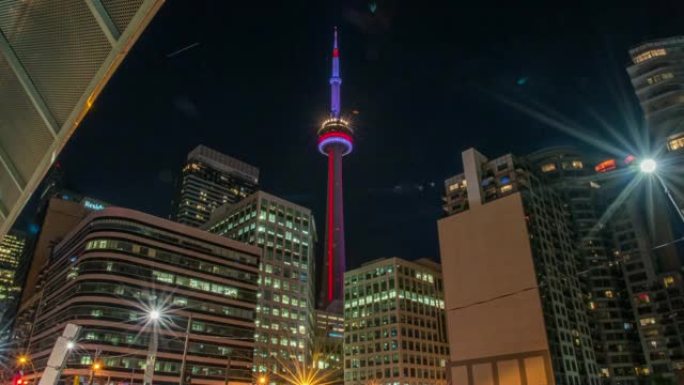 加拿大多伦多夜间MS Time lapse neon CN Tower