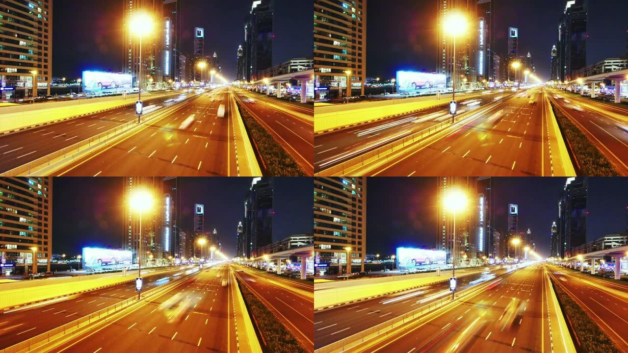 迪拜现代城市夜间的城市景观