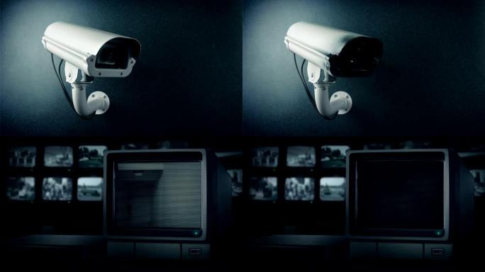 摄像头喷黑和闭路电视屏幕视图-银行抢劫犯，隐私