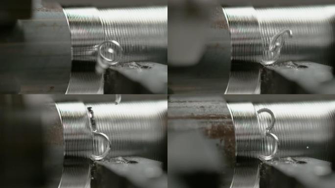 宏观，dop: 数控机床螺纹小铝棒的详细照片。