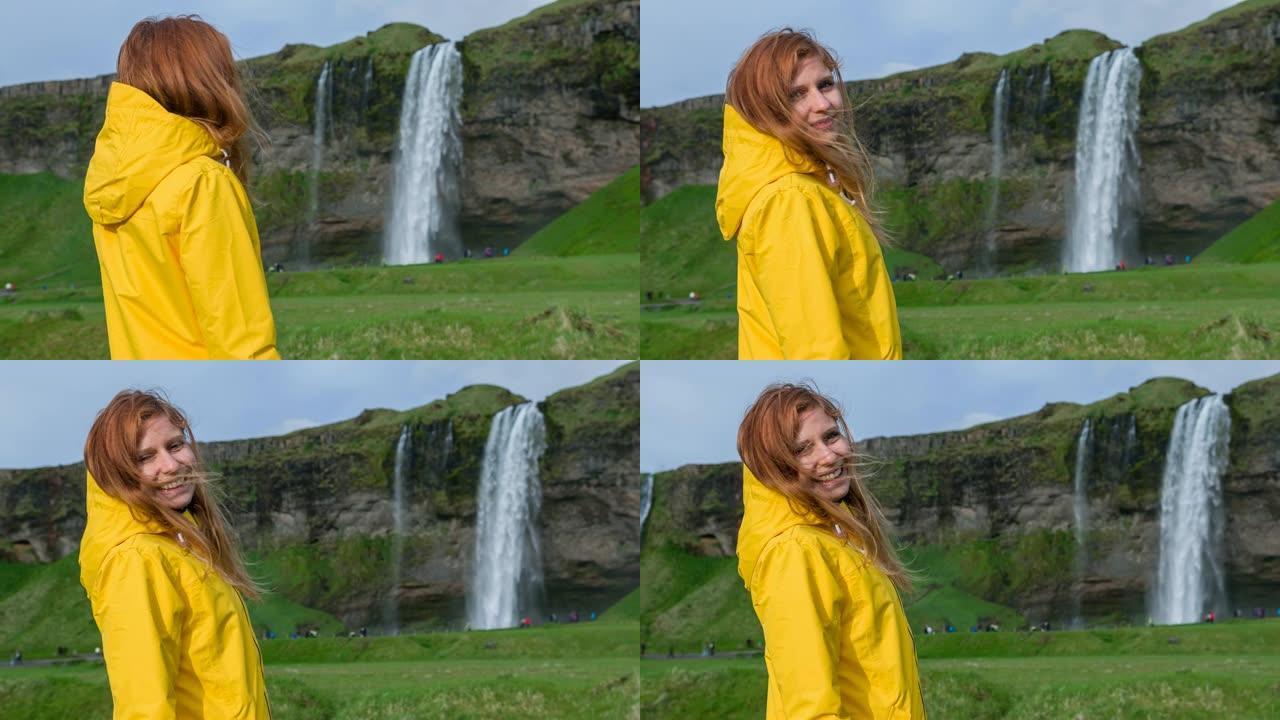 欣赏冰岛自然地标的女性游客