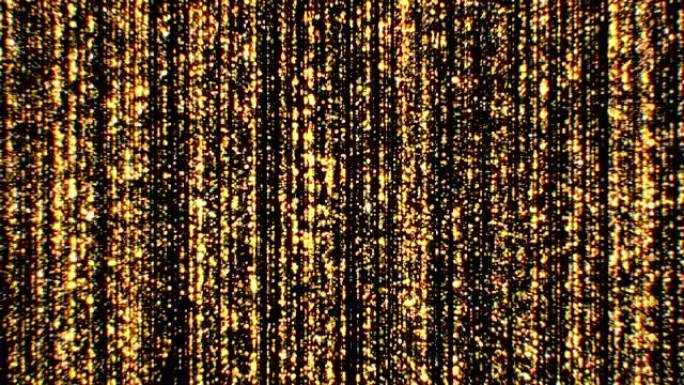 美丽的奢华黄金背景与流星和圆点无缝。抽象尘埃颗粒形成线条闪烁明亮的循环3d动画。
