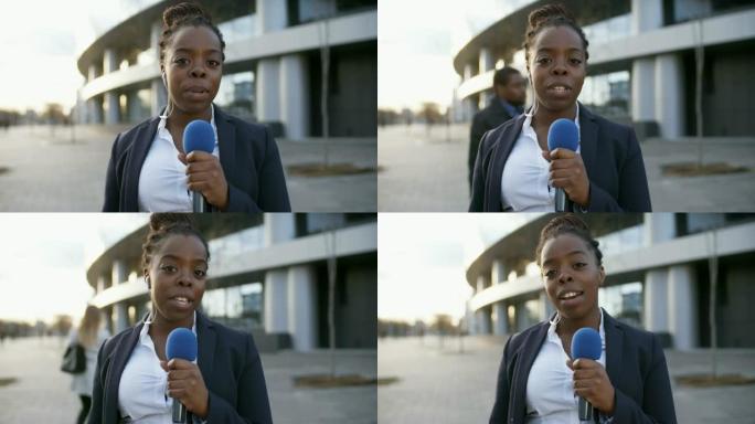 女性新闻记者黑人外国采访实拍素材