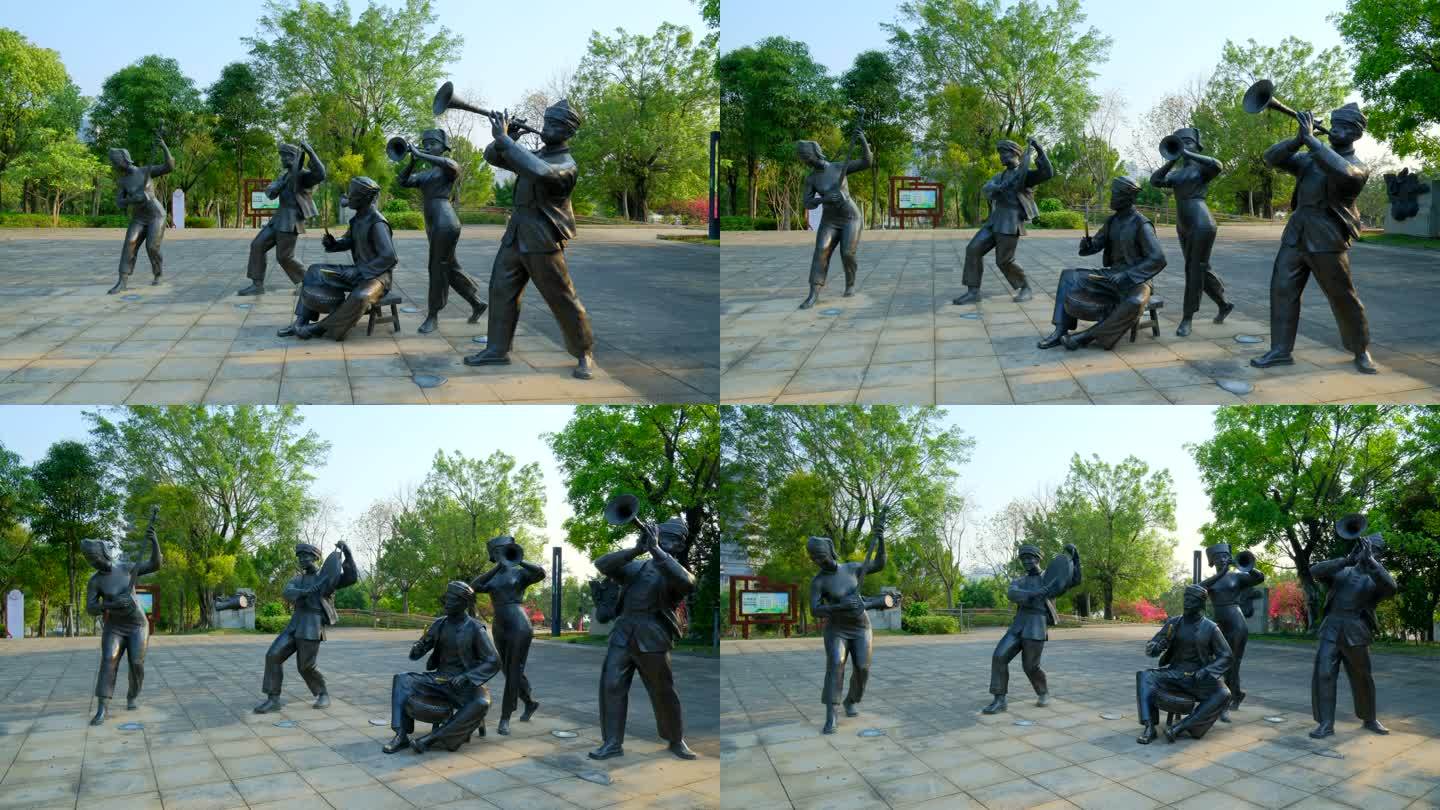 少数民族广场雕塑吹拉弹唱 敲锣打鼓