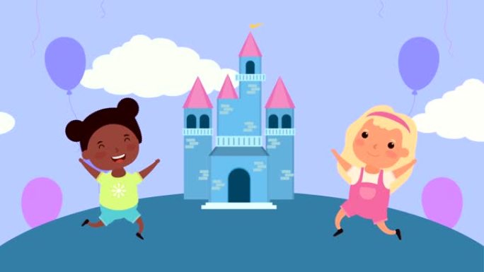 城堡场景中的跨种族小女孩