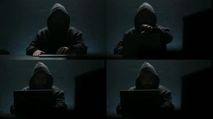 黑客坐着开始工作编程网络安全性加密升格视