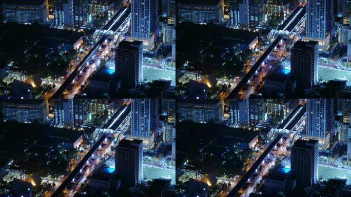 延时和锁定: 曼谷BTS skytrain的鸟瞰图。