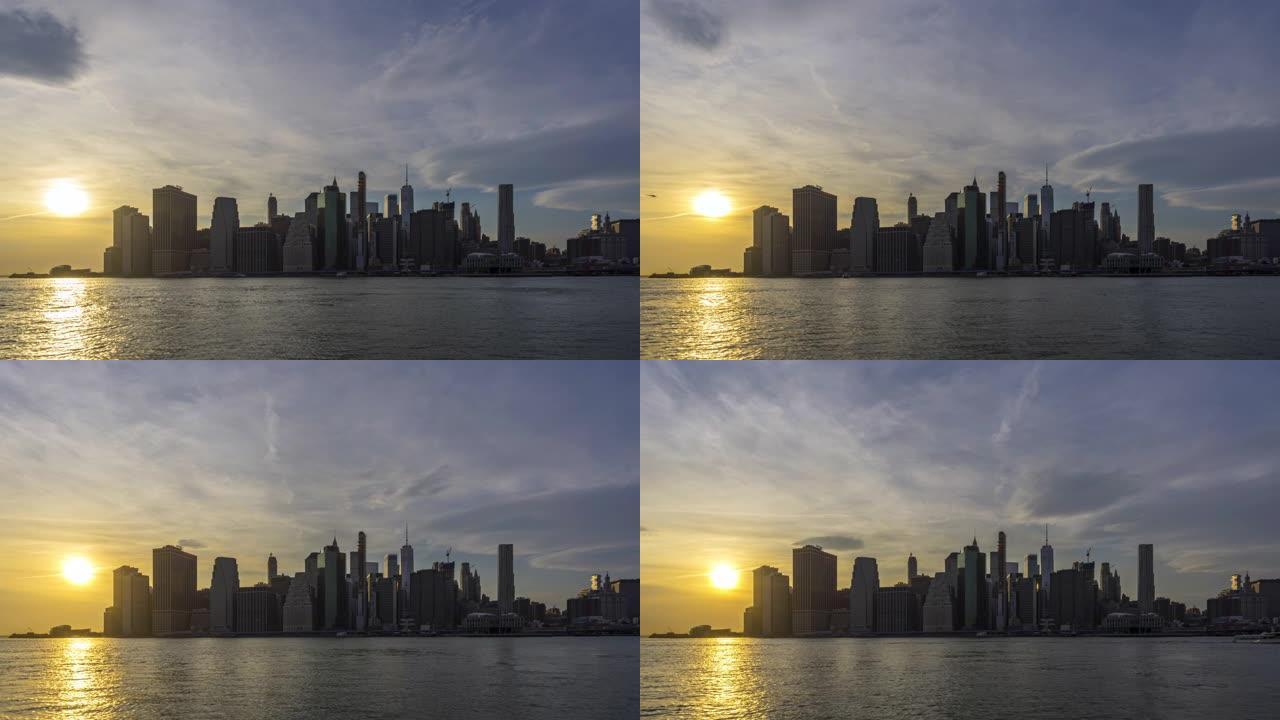 4K超高清延时:纽约曼哈顿下城的日落。