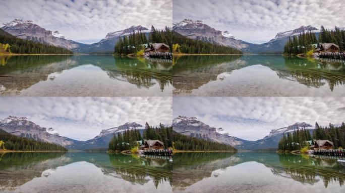 翡翠湖的时间流逝，加拿大艾伯塔省yoho国家公园，时间流逝从左向右移动