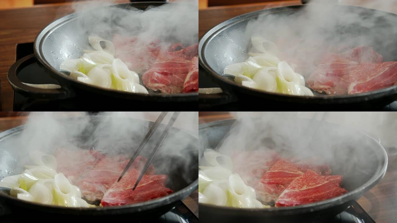 日本寿喜烧牛肉的4k Dci镜头