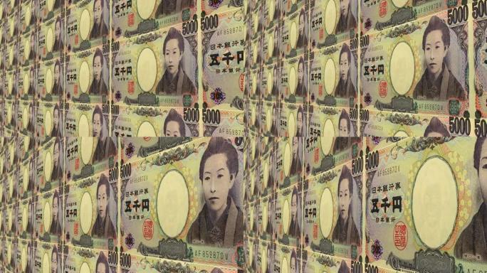 日元纸币特效动画近距离特写大河民族