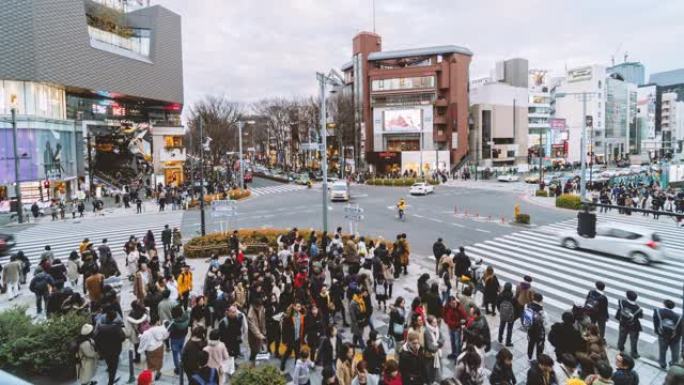 日本东京原宿过街与人群的时间流逝