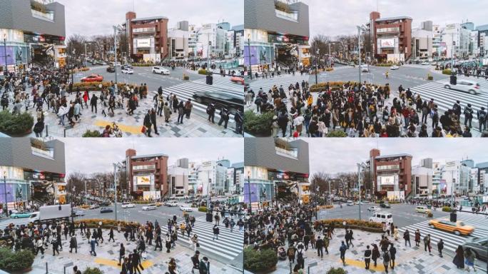 日本东京原宿过街与人群的时间流逝