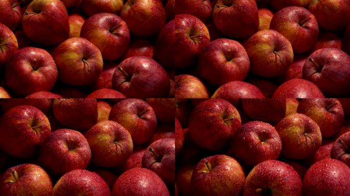 在超市喷洒新鲜的红苹果
