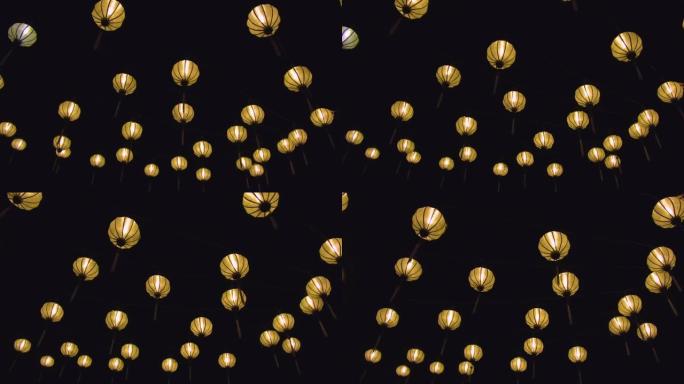 特写: 美丽的装饰灯笼在满月庆典上点亮。