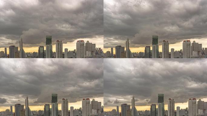 曼谷城市景观的时间流逝，有云风