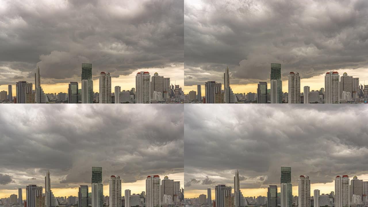 曼谷城市景观的时间流逝，有云风
