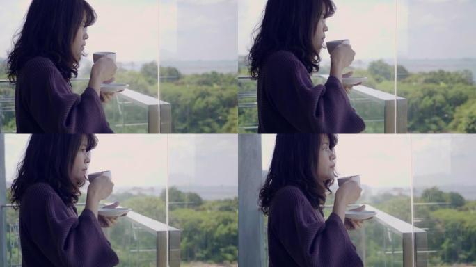 年轻女子在家喝咖啡