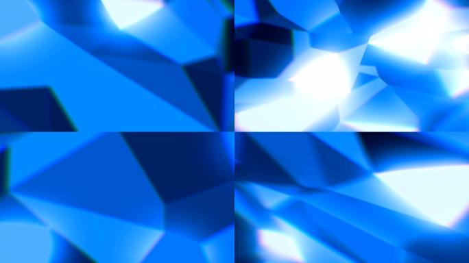 在发光面无缝的蓝色宝石内部移动。从内部查看蓝色颜色的钻石循环3d动画。珠宝概念。