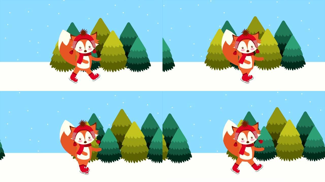 森林雪景中的快乐圣诞快乐狐狸