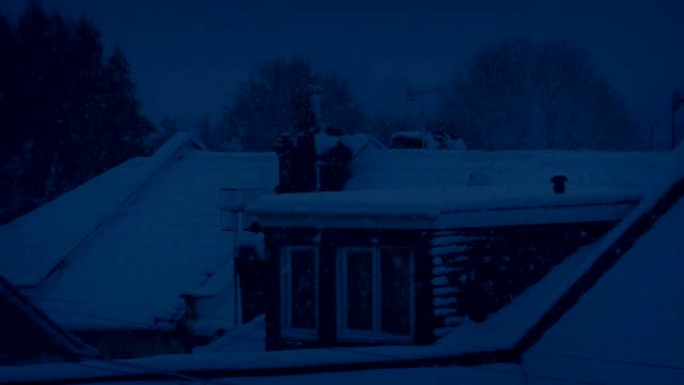 大雪落在房屋屋顶上