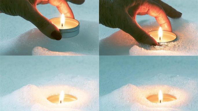 用蜡烛准备泡泡浴。