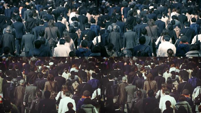 日本商人步行上班城市上班族沉默拥挤人群街