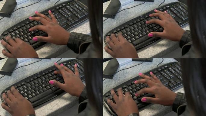 学生使用技术红指甲黑人手指特写镜头
