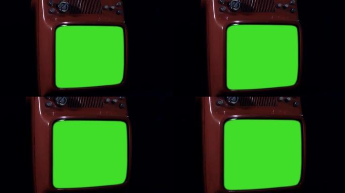 20世纪80年代绿色屏幕的红色电视。