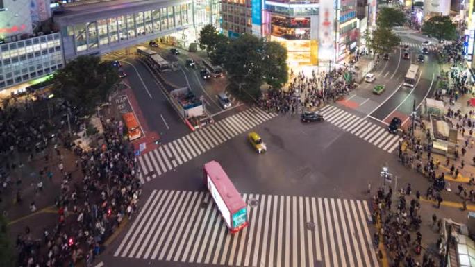一群在道路上穿越涩谷的人