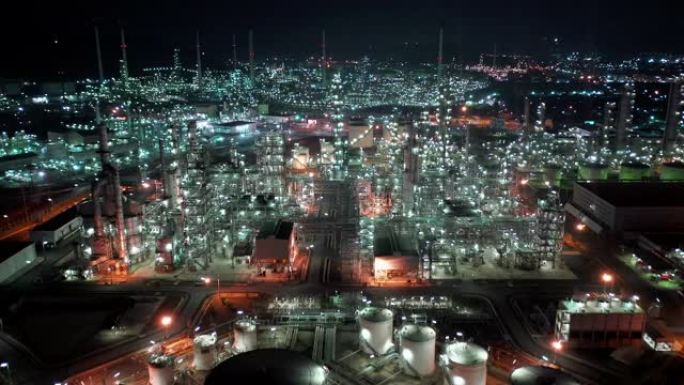 炼油厂鸟瞰图化工厂夜景航拍大型化工厂