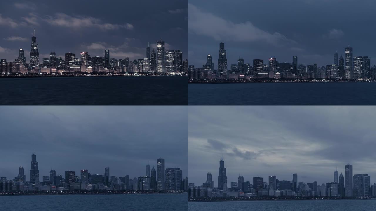 T/L TU芝加哥天际线黎明，昼夜过渡/伊利诺伊州芝加哥