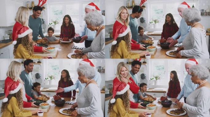 厨房里的多代家庭一起准备圣诞大餐