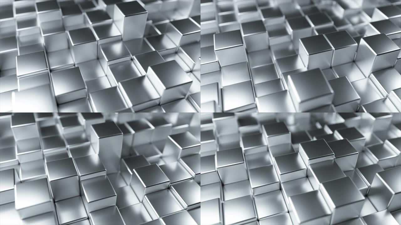 金属随机移动立方体的抽象背景