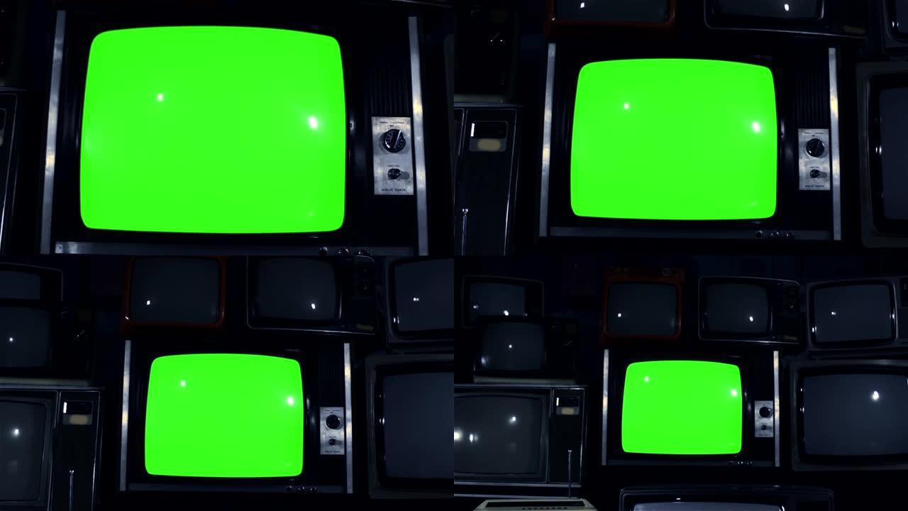 80年代电视绿屏与许多80年代电视。多莉很快就出来了。暗调